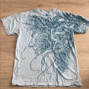 Affliction Teal Octopus Skull Graphic Tee - Light Blue